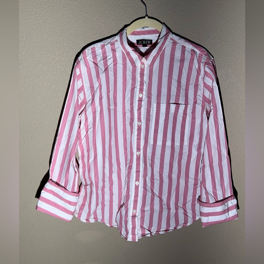 White and Red Striped Button Up Blouse J Crew Size 10